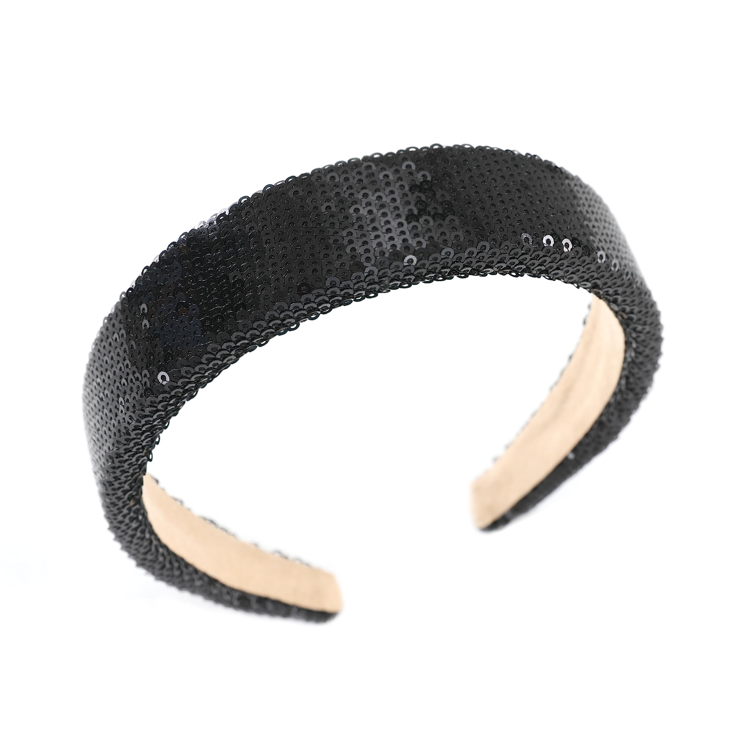 Fasce per capelli con paillettes scintillanti per donne e ragazze con glitter luccicanti fascia dorata con perline imbottite per compleanni e vacanze, accessori per capelli da donna, nero