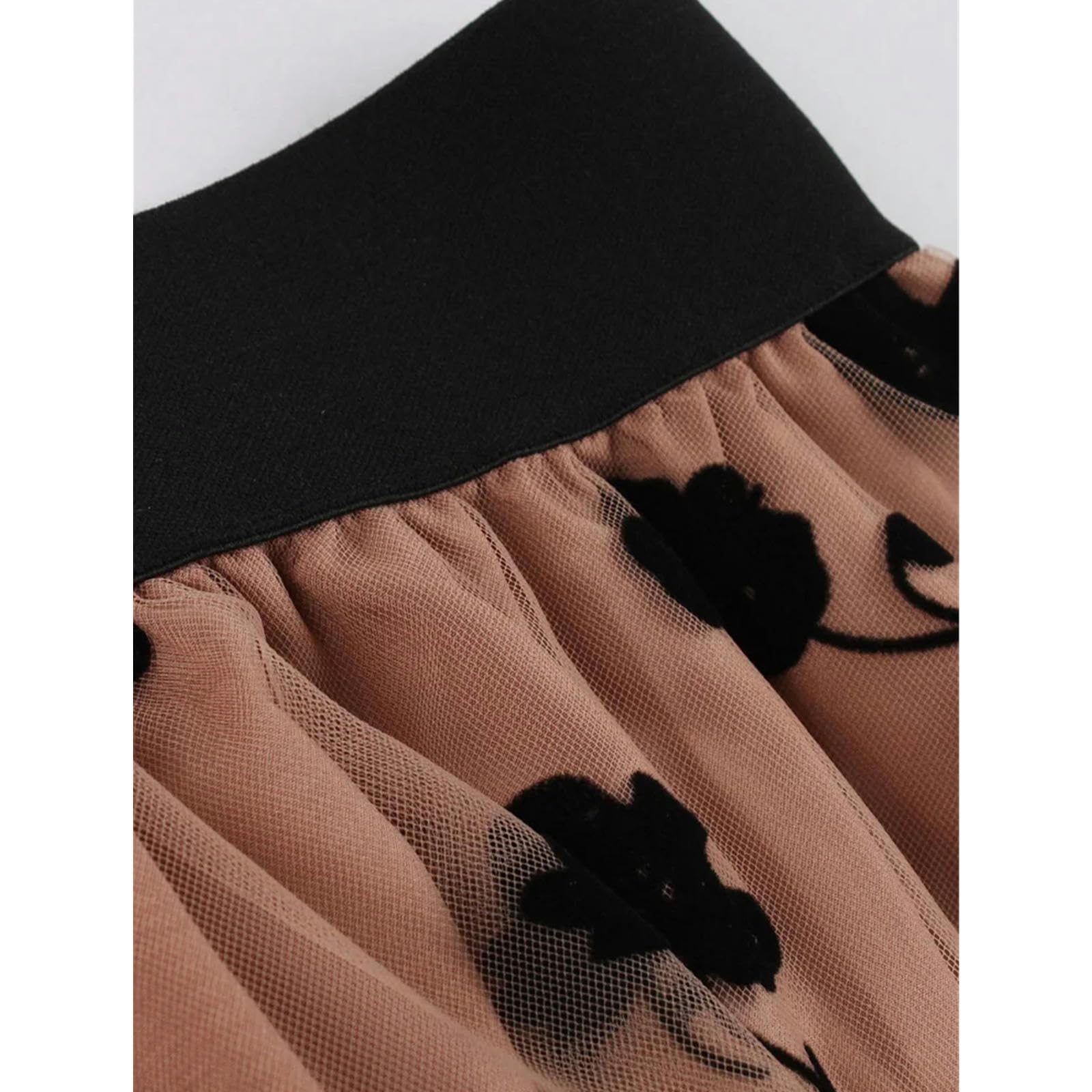 Spódnica elegancka flokowana kwiatowa siateczkowa długie spódnice dla kobiet vintage letnia odzież uliczna wysoka talia linia A casual spódnica