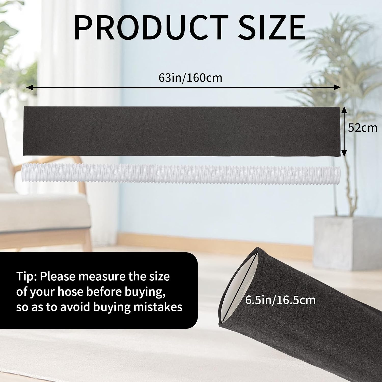 Air Conditioner Hose Cover Wrap Portable AC Insulation Sleeve | exhaust pipe dark grey fits 6.5 inches dia tubing protector thermal energy saving cooling accessories parts home summer gear