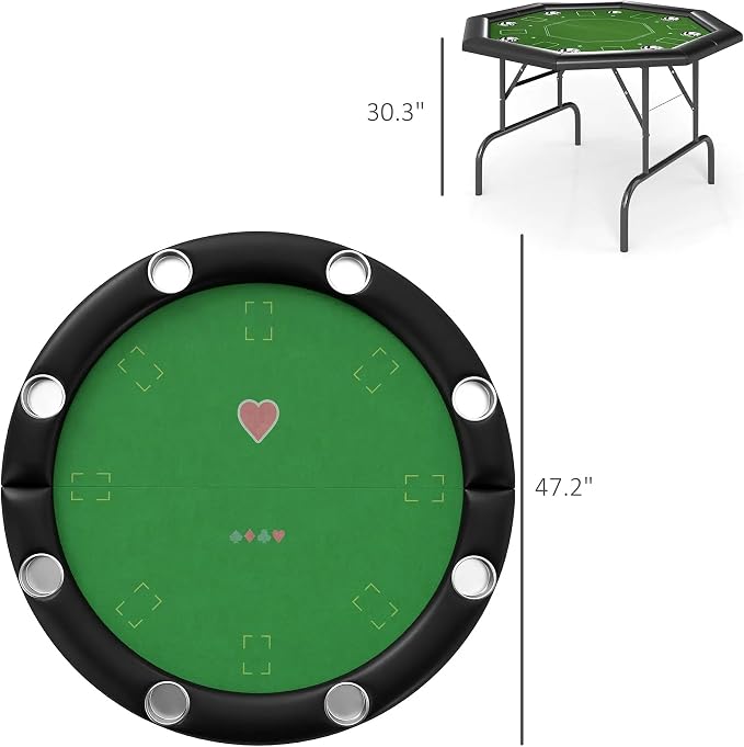 Mesa de poker plegable premium con tapete verde y portavasos miniatura 2