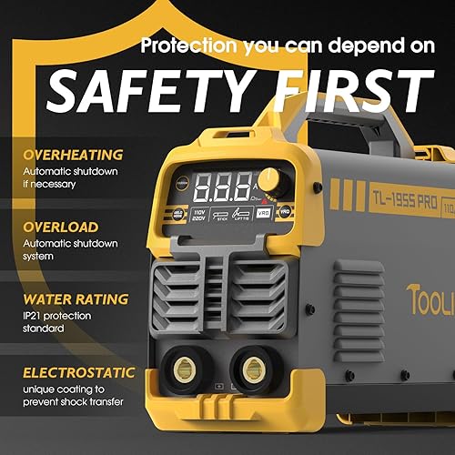 Miniatura 8 de TOOLIOM Soldador de palo 195A 110220V de elevación de doble voltaje TIG Soldador LCD Pantalla LCD Inversor IGBT con arranque en caliente Arc Force