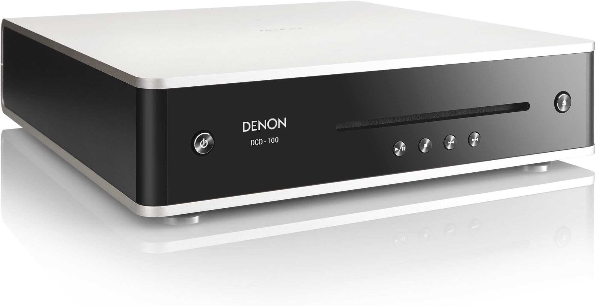 Denon DCD-100 CD Player, Music Player for HiFi System, CD / MP3 / WMA files, Digital Coaxial Output, OLED Display, D/A Conversion Block - Silver/Black