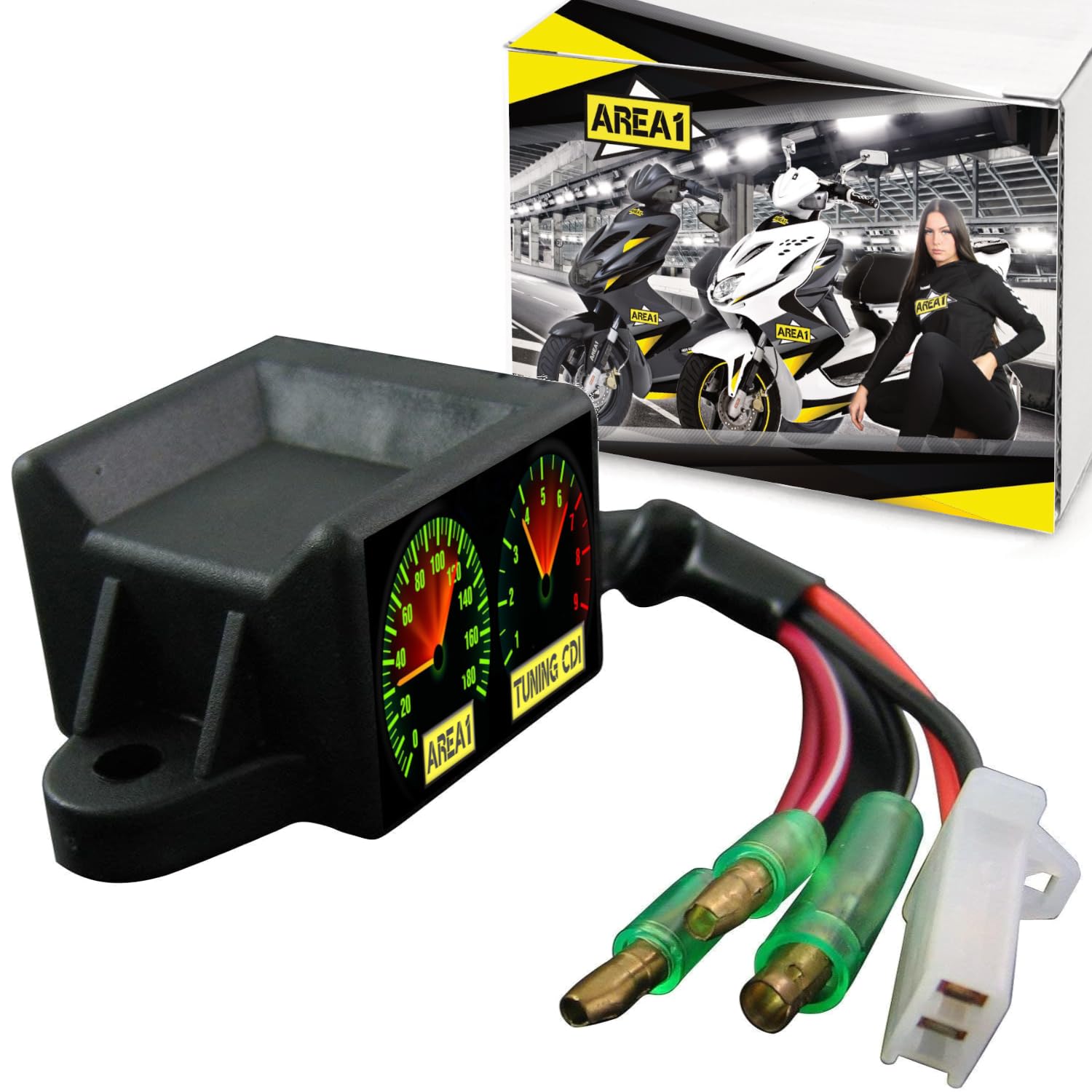 Area1 Tuning CDI Zündbox für 50ccm 2T bis 2003 kompatibel mit Yamaha Aerox Jog Neos Why BWS, passend für MBK Nitro Ovetto Booster Stunt, passend für Malaguti F10 F12 F15 Aprilia SR50 bis 00, CPI, Adly