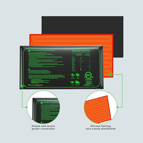 Miniatura 4 de Alfombrilla térmica para plántulas de 25 W, 11.5 x 22.5 pulgadas, almohadilla térmica hidropónica cálida impermeable para inicio de semillas de