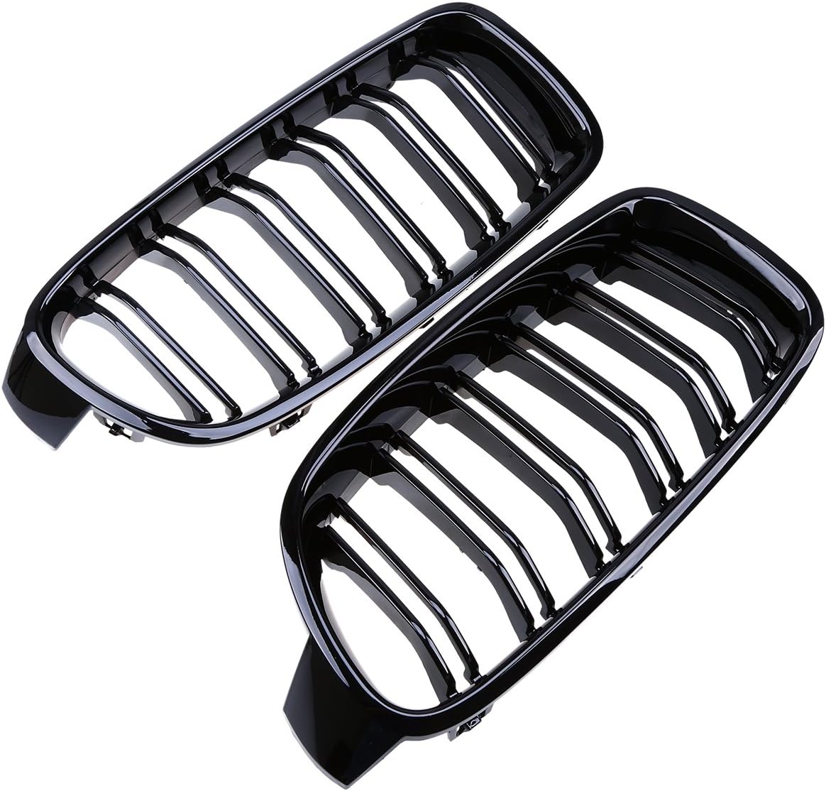 Glossy Black Front Grill Double Line/Twin Fin Kidney Grilles for F30 F31, 2pcs