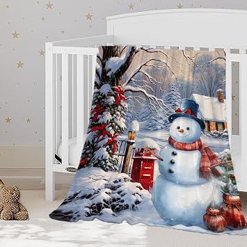 YeeJu Christmas Throw Blanket Baby Small Farmhouse Snowman Blanket Toddler Infant Swaddle Pet Crib Soft Lightweight Fuzzy Plush Fleece Blankets and Throws Xmas Winter Holiday Blanket 30x40