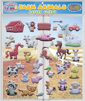 Funny Farm Animals Window Clings for Kids & Toddlers by Jesplay USA - Reusable Window Stickers Gels & Decals Puffy Sticker Activites for Car Plane Home- Horse, Cow, Farmer, Farm House Animals