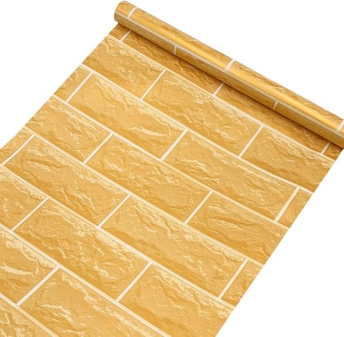 Miniatura 10 de Rollo de papel tapiz de ladrillos dorados de 32.8 pies, película de vinilo autoadhesiva para pared, para el hogar, cocina, contra salpicaduras