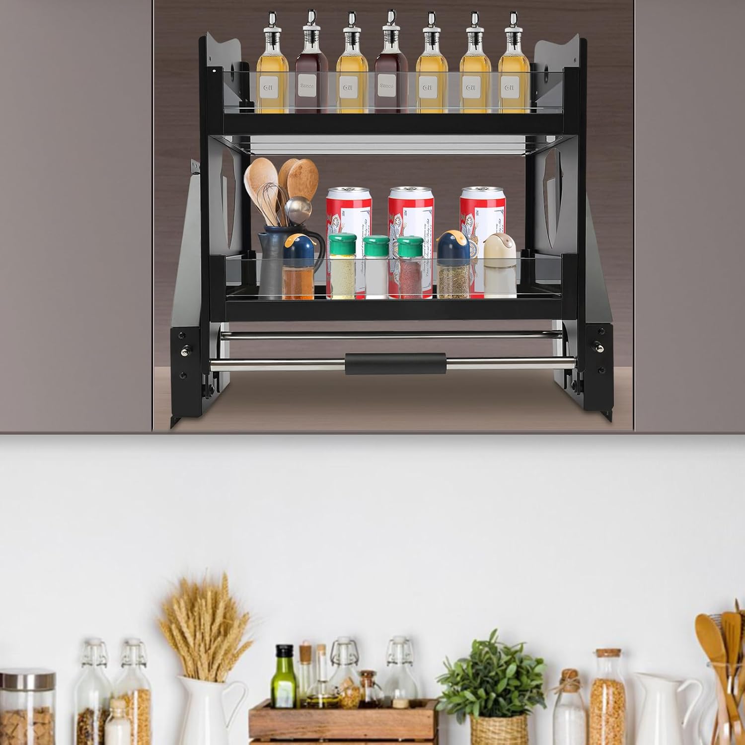 Cabinet Pull Down Shelving System Cabinet Pull Out Pull-Out Kitchen Wall Sliding Shelf Home Organizers Cabinet Storages,A1 24 in,A3 24 in-