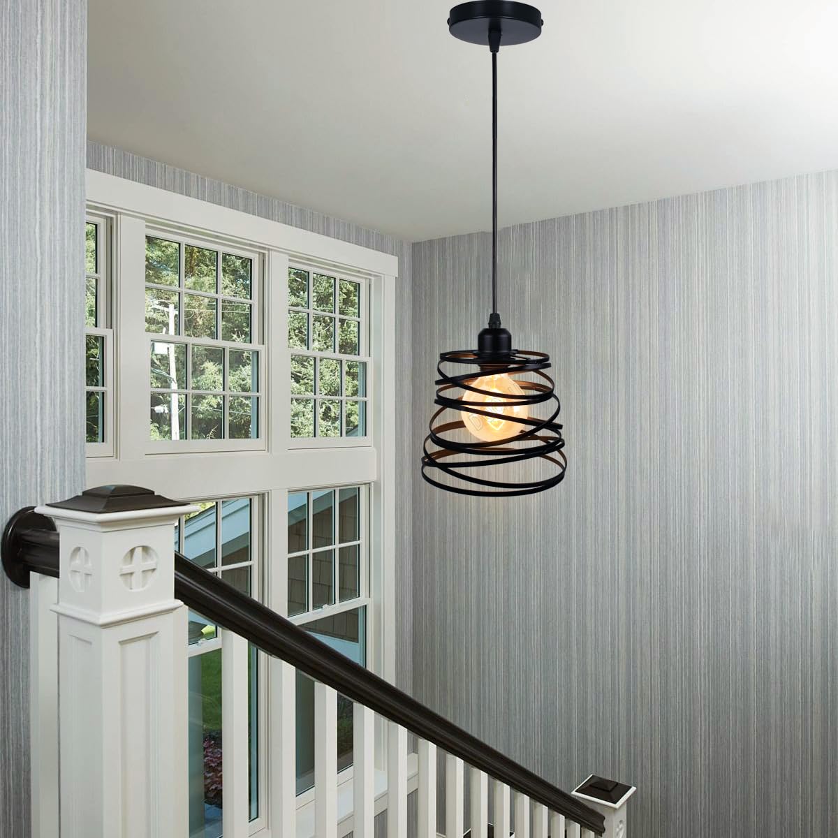 Lampadario a Sospensione E27 Retrò Industriale Lampada da Soffitto Moderna Ø20cm Paralume in Metallo Forma a Molla Illuminazione Interna per Cucina Salotto Camera da Letto