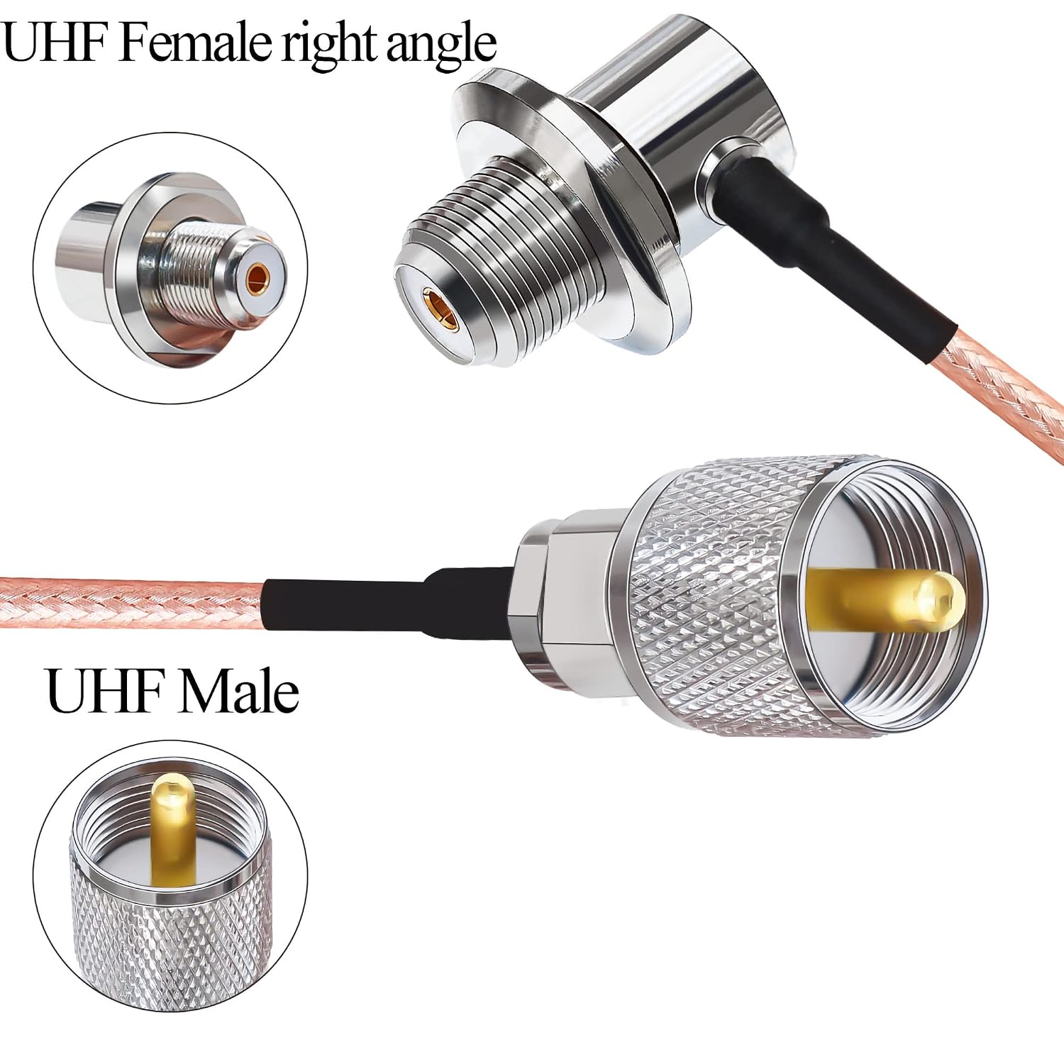 TUOLNK RG316 UHF PL259 Coax Cable, UHF Male to Right Angle SO239 Female Extension Cable, PL259 SO239 Female Elbow Coaxial Cable 16.4 ft (5M) for CB Radio, Ham Radio