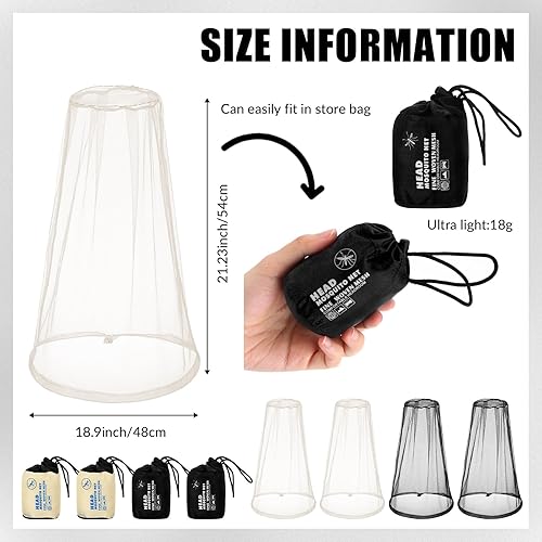 Miniatura 8 de HESTYA Paquete de 4 mosquiteros de malla para cabeza, cara, cuello, mosquitera, capucha de insectos y mosquitos, red que no se ve con bolsas de