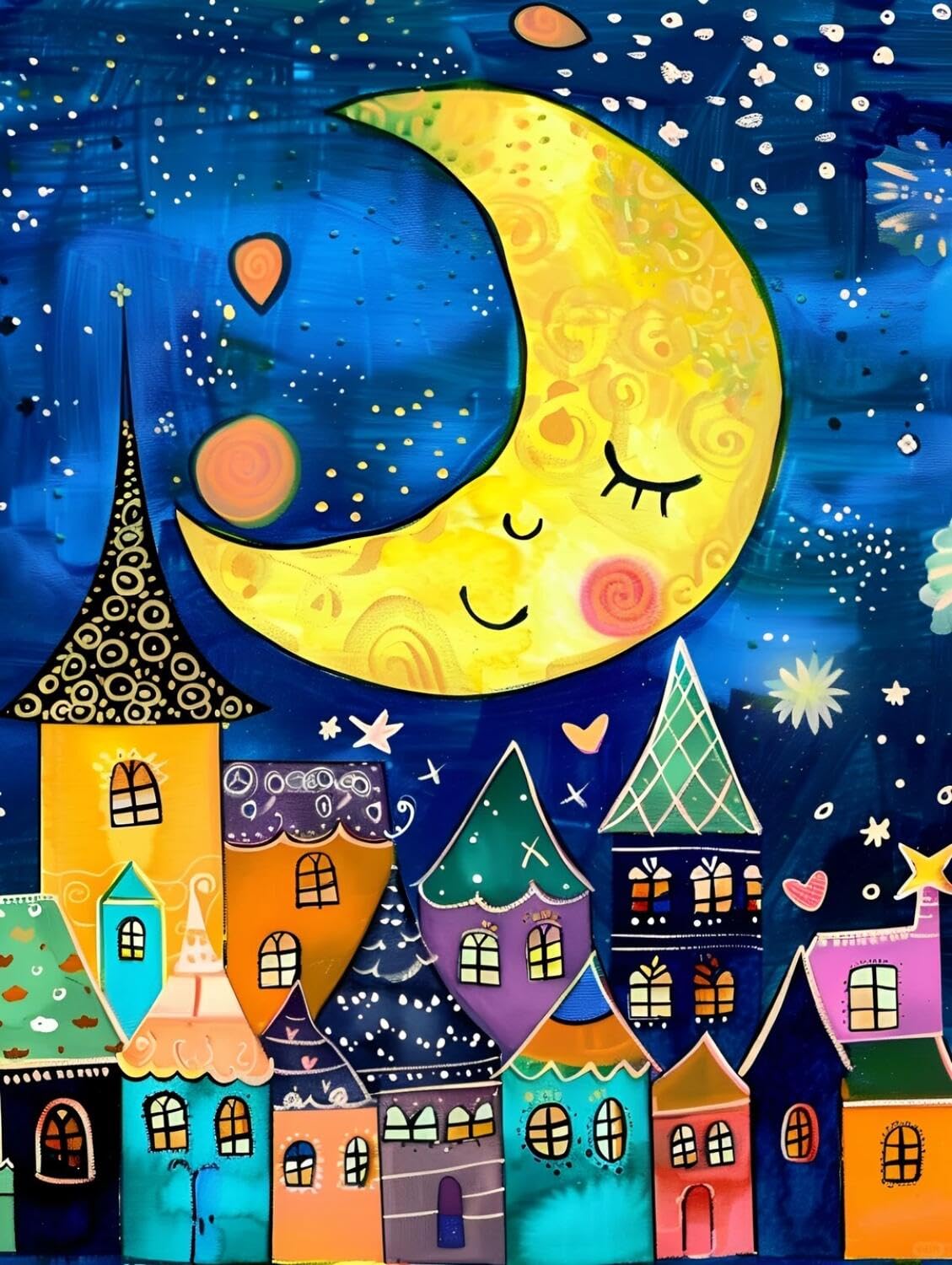 Rqwybcaxn Embroidery Beads Kit Moon and Town 40x50cm