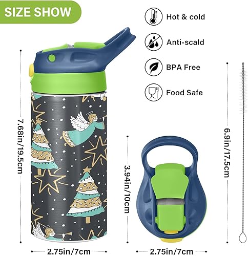 Miniatura 3 de Christmas Trees Angels Bells - Botella de agua para niños con popote aislado de acero inoxidable, termo para la escuela o niña, vaso reutilizable,