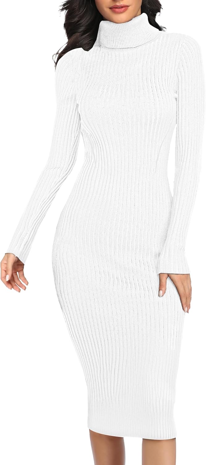 v28 Women Stretchable Knitted Long Sleeve Slim Fitted Ribbed Soft Sweater Dress