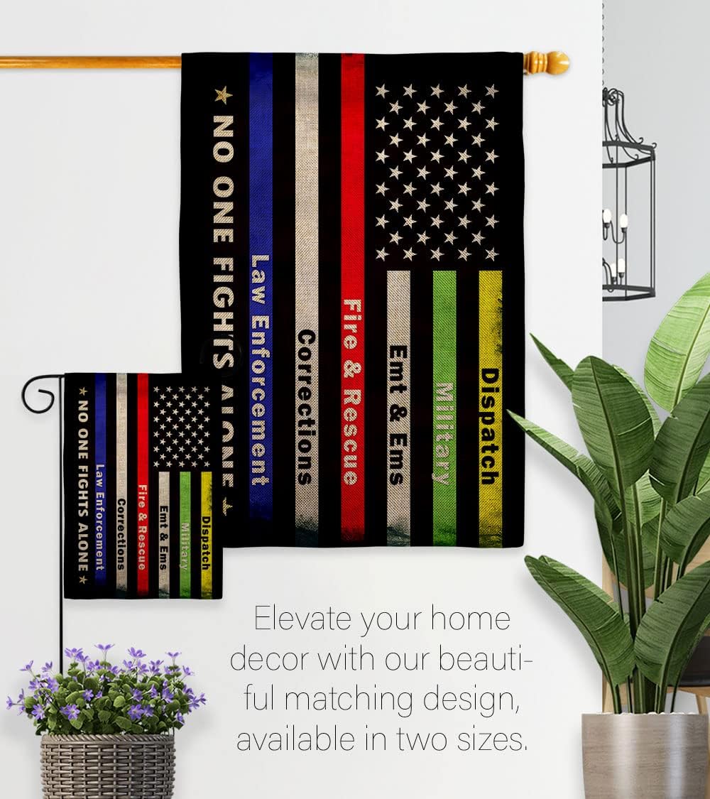 No One Fights Alone Burlap Garden Flag - Set with Stand Armed Forces Service All Branches Support Honor United State American Military Veteran Yard Gift Double-Sided, Garden Flag Set 13"x 18.5"