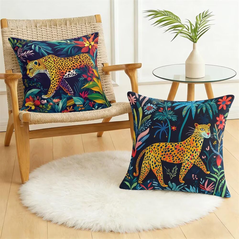 Federe Cuscini Divano 60x60 cm Federe Morbido Copricuscini Animali in Velluto, 2 Pezzi Copri Cuscini per Divano Nordico Decorativi Federa Cuscino Giungla Leopardo per Camera da Letto Soggiorno (IU33)