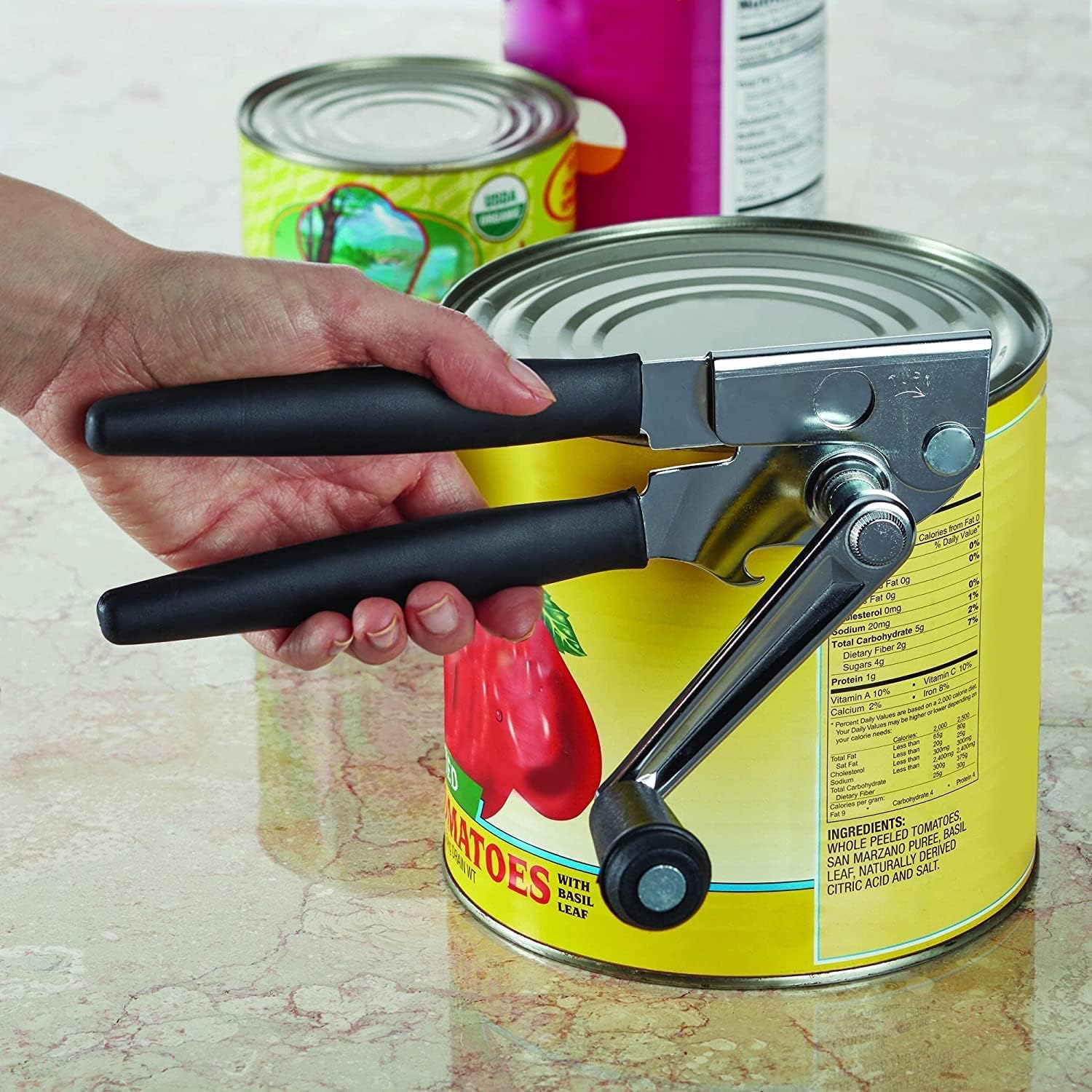 Abrelatas comercial, dispositivo manual resistente, mango acolchado ergonómico, hoja de acero inoxidable duradera, perfecto para una fácil apertura de latas