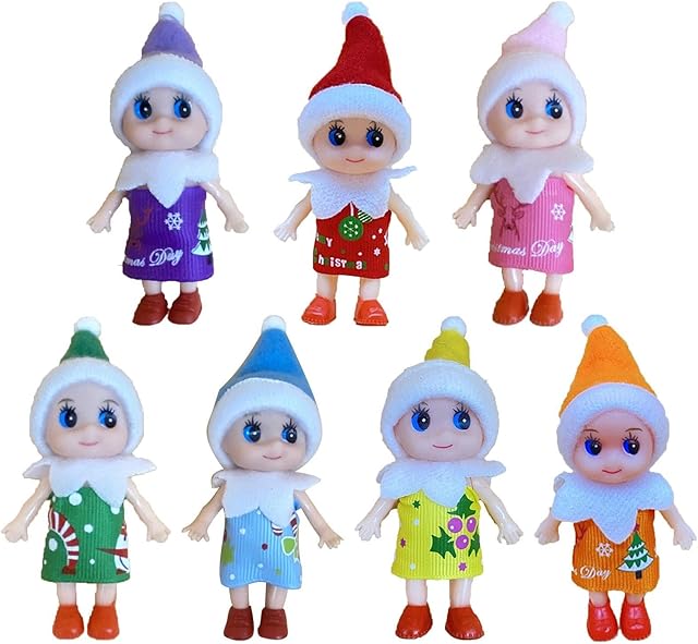 LOVOICE 7 Pcs Christmas Elf Doll, Christmas Baby Elves Doll For Boys Girls, Tiny Baby Elf Doll Christmas Tradition Advent Calendars And Stocking Stuffers