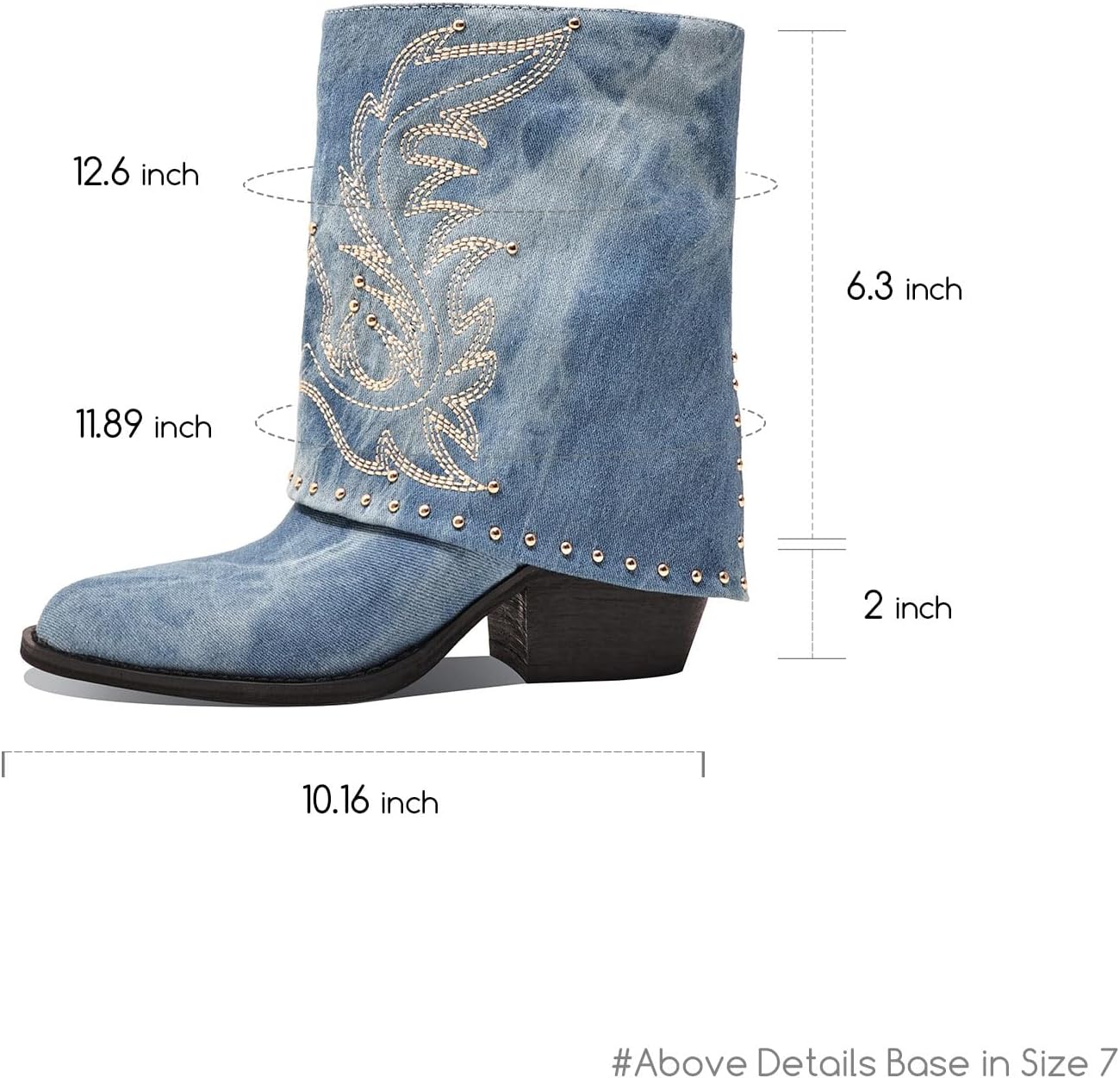 Women's Cowboy Ankle Boots Fold Over Pointed Toe Low Chunky Heel Boots for Women Studded Embroidery Booties Dressy Fall Winter