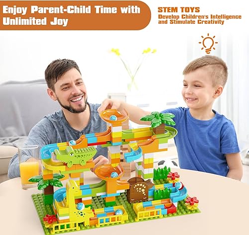 Miniatura 6 de JIXIn Carreras de canicas de dinosaurio para niños de 4 a 8 años, 187 piezas compatibles con Lego DUPLOS para edades de 2 a 5 años - Carrera de