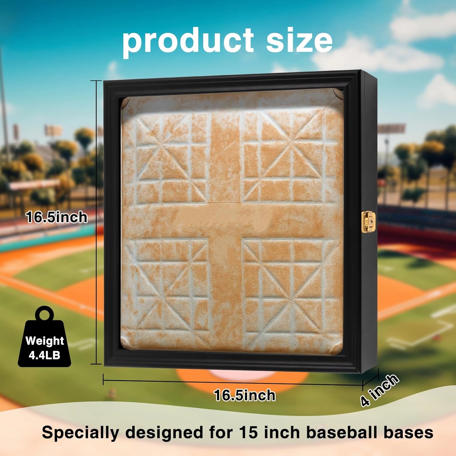 Full Size Baseball Base Plate Display Case Baseball Base Holder Display Case Cabinet Shadowbox with 98% UV Protection and Locking Door