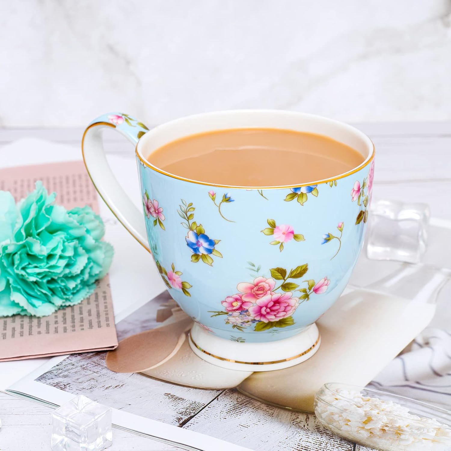 16oz Bone China Coffee Mugs for Women Mugs Flora Coffee Tea Cups Novetly Coffee Cups Gift for Women Mom Friends - Image 5