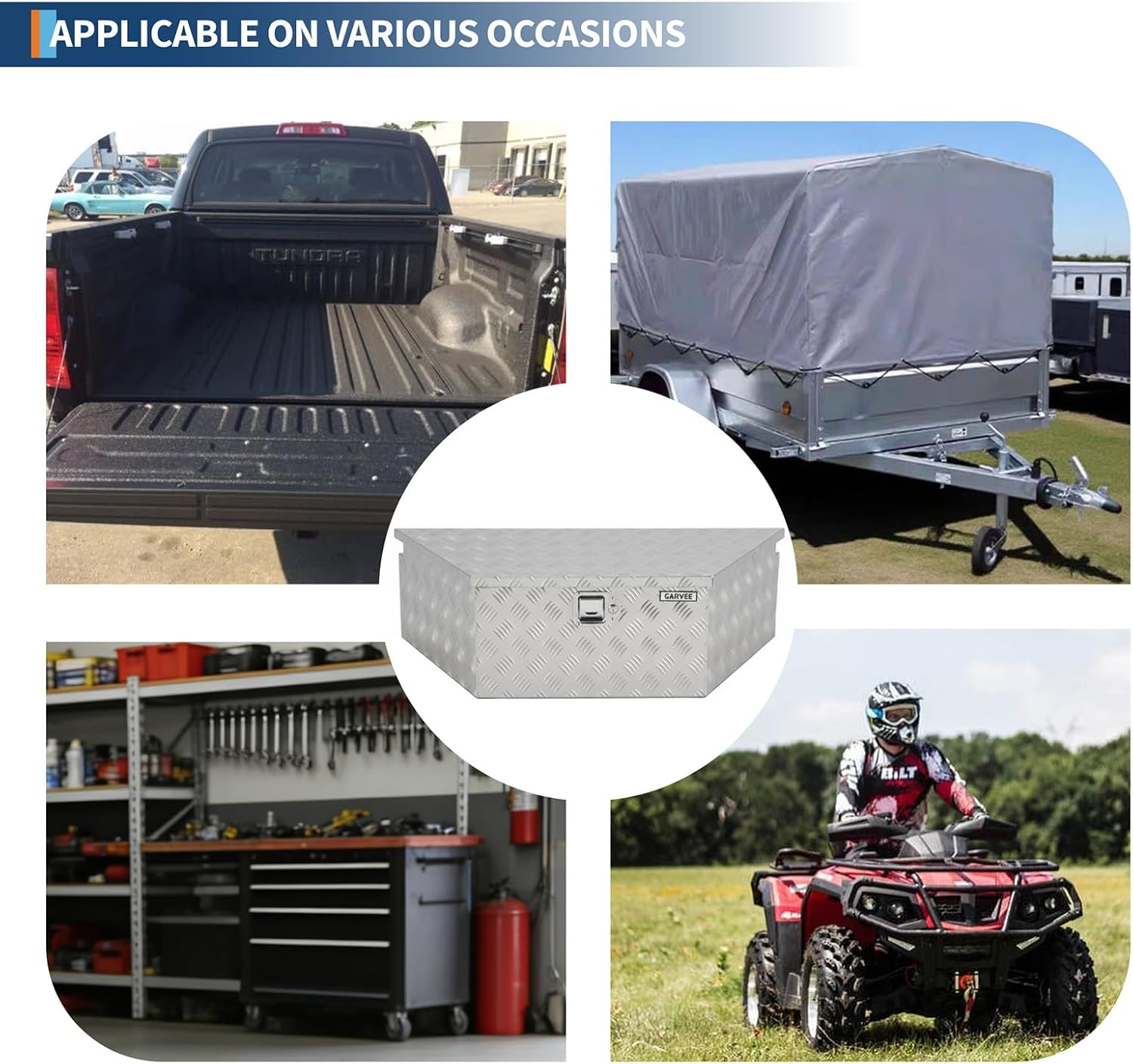 Garvee Heavy Duty Trailer Tongue Box with Lock & Keys, 39" x 16" x 12" Steel Tool Chest Storage Organizer for Utility Trailer, Pickup Truck Bed, RV, SUV and Off-Road Vehicle, Silver