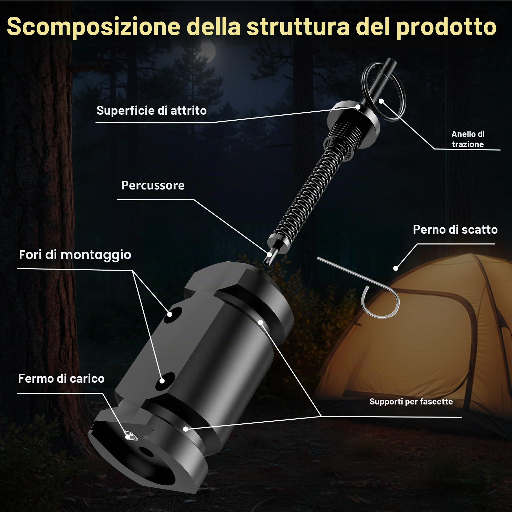 Confezione da 4 allarmi perimetrali da 12 gauge, dispositivo di allarme per campeggio, con 8 viti e catena di estensione, sistema di allarme rapido per campeggio e sicurezza esterna/deterrente per