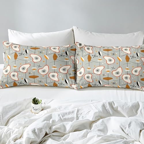 Miniatura 7 de Erosebridal Juego de sábanas tamaño matrimonial gris de estilo antiguo, sábanas atómicas abstractas, marrón, rojo y blanco, juego de sábanas