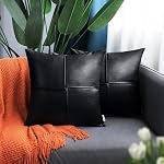 BRAWARM Couvertures d'oreillers en cuir faux 20 X 20 Pochettes, Couvertures d'oreiller en cuir noir 2, Oreillers décoratifs en cuir cousu à la main pour canapé-lit Salon Maison Jardin