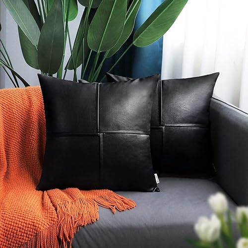 Miniatura 28 de BRAWARM Fundas de almohada de piel sintética de 20 x 20 pulgadas, paquete de 2, fundas de almohada de cuero crema, almohadas decorativas de cuero