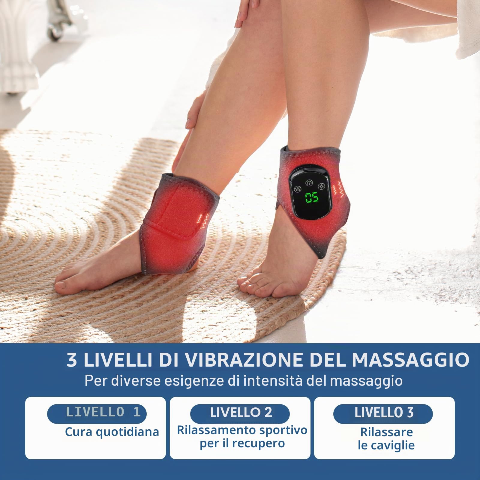 Massaggiatore Per Piedi, 2PC Massaggiatore Elettrico Riscaldato,USB Ricaricabile massaggiatore per Caviglie con 3 Modalità di Vibrazione,5 Velocità di Calore per Massaggio e Sollievo Disagio
