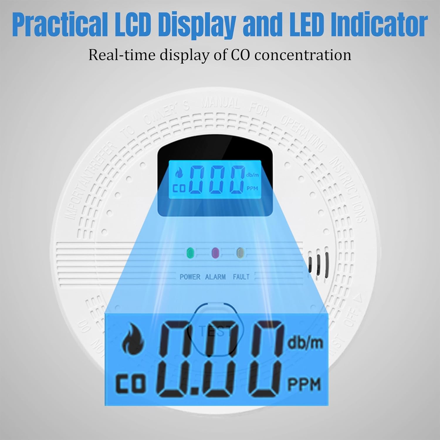 Smoke and Carbon Monoxide Detector - Battery Powered Monoxide Alarm with Dual Sensor and Digital Display, Portable Fire and CO Warning Light Indicators for Kitchen Home (No Battery) 2 Pack