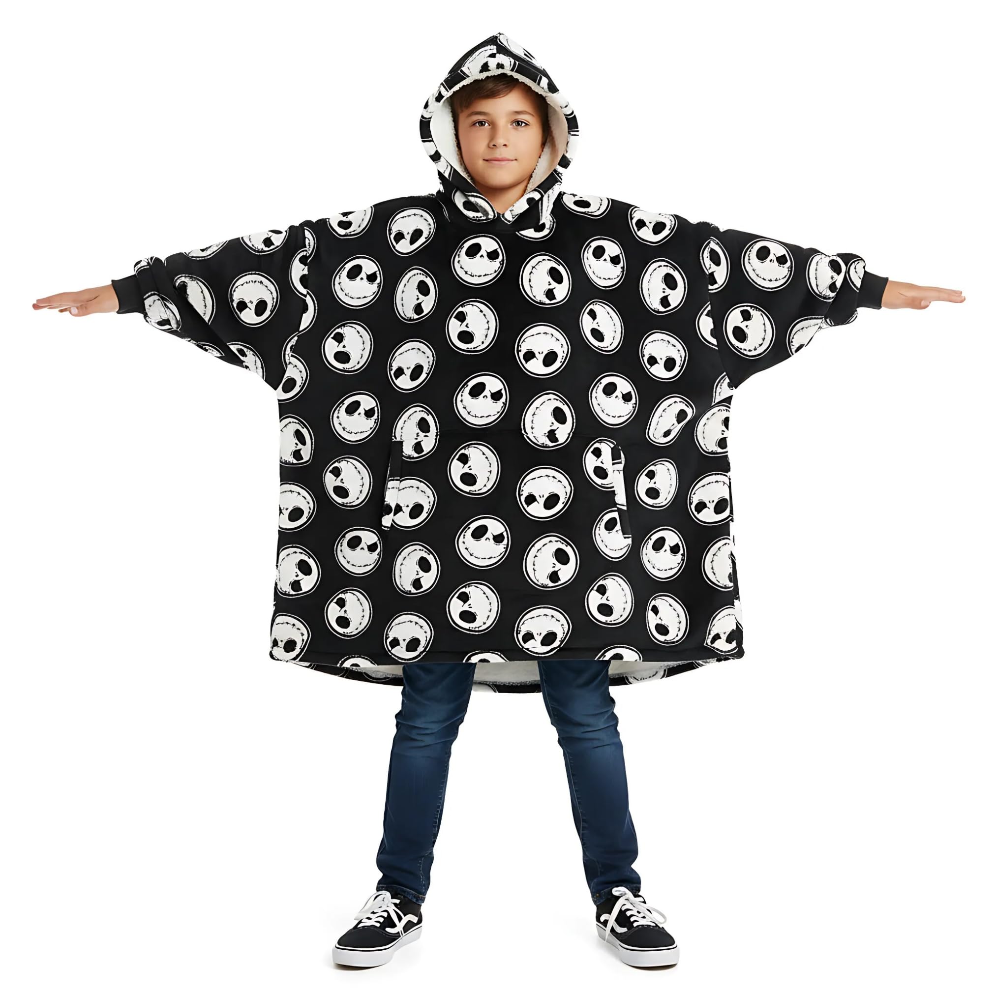 Disney Cars Jack Skellington Stitch Sherpa foderato oversize felpa con tasche per bambini grandi taglia unica (adatta per taglie da 4 a 10)