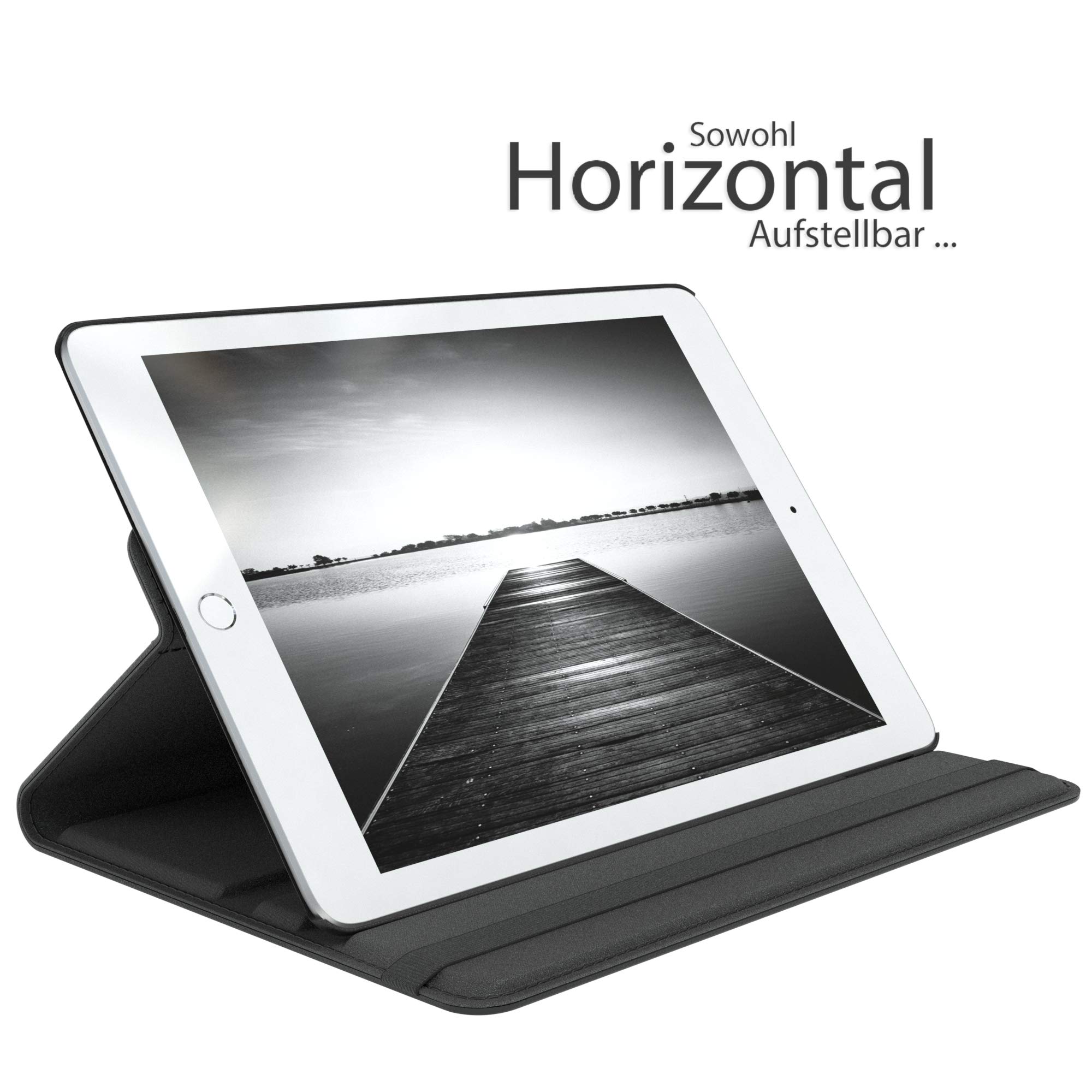 EAZY CASE - Pochette pour Tablette iPad Pro 9,7" (2016) Housse de Protection 9,7 Pouces Smart Cover Tablet Case Rotation à Placer à Rabat pivotant à 360° avec Fonction de Support Similicuir Noir