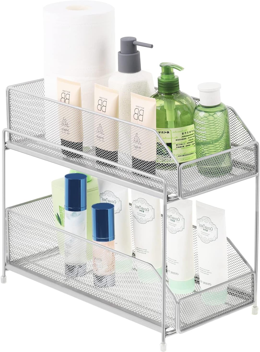 MOOACE 2 Tier Under Sink Organizer, Bathroom Kitchen Countertop Under Sink Cabinet Organizer with Sliding Storage Drawer