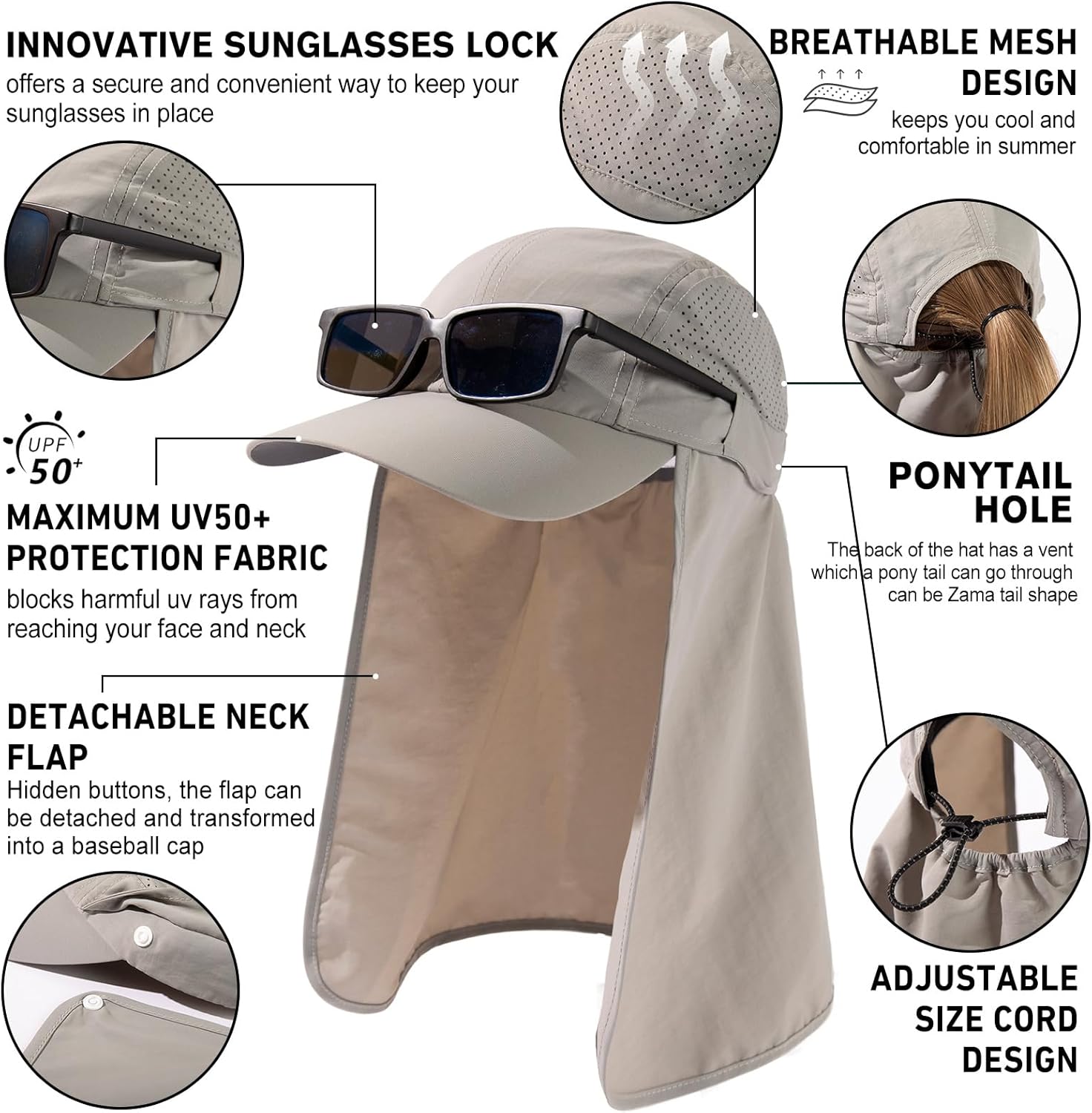 TOP-EX Men's Oversize Baseball Cap with Detachable Neck Flap - UV SPF Sun Protection Hat - Image 6