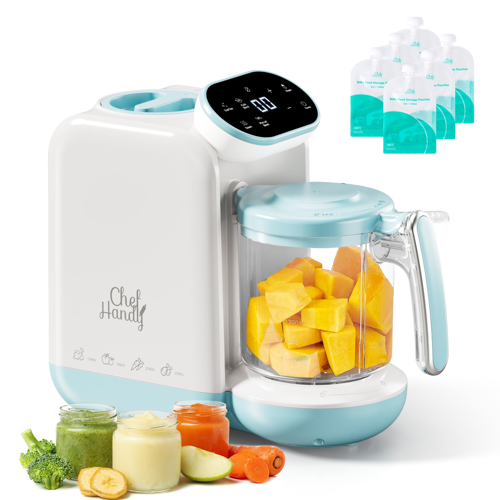 Chefhandy Baby Food Maker Steamer Blender Puree Maker with Auto Manual Blend Steam Basket Bottle Warmer Sterili-zer Compact