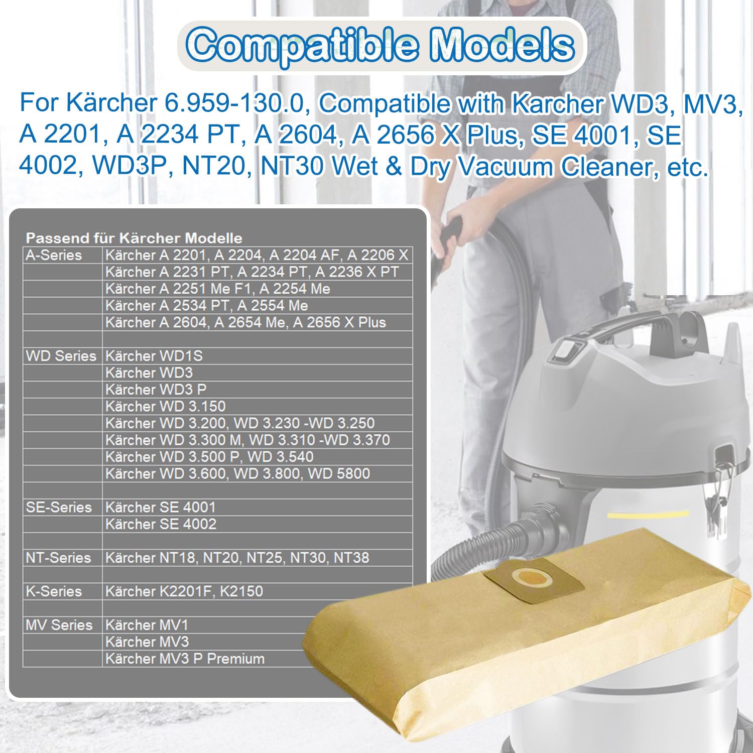 10 Sacchetti Aspirapolvere 6.959-130.0 - Carta Kraft, Per Modelli WD3 Series - Foto 10