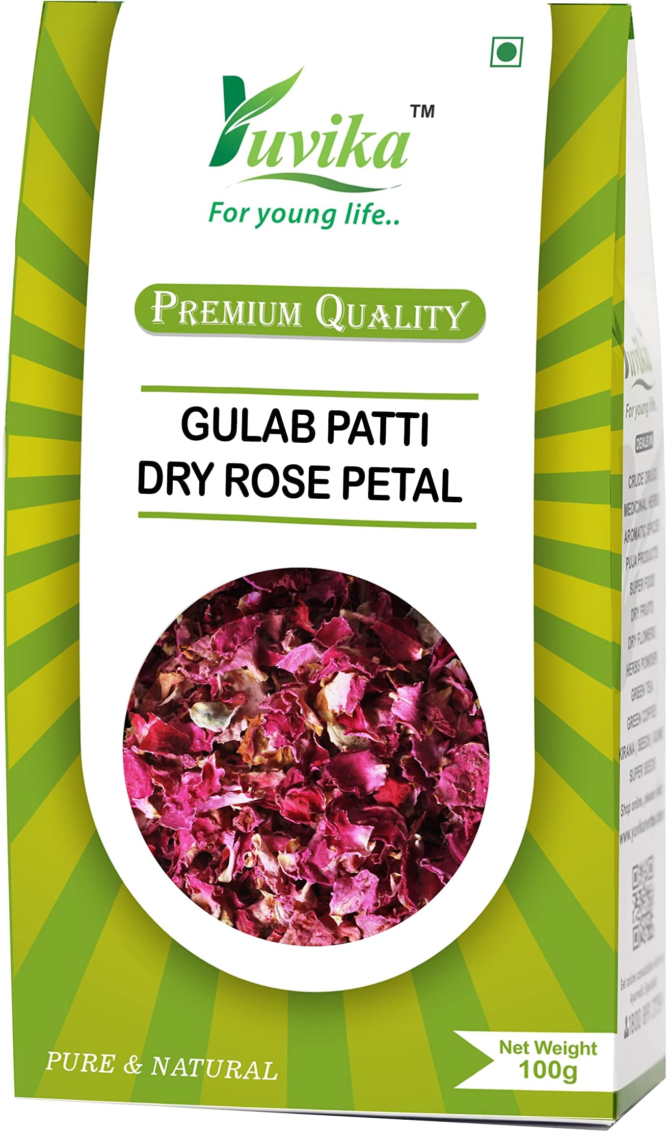 Yuvika Gulab Patti - Rosa Gallica - Dry Rose Petal - Rosa Gallica 100 Grams