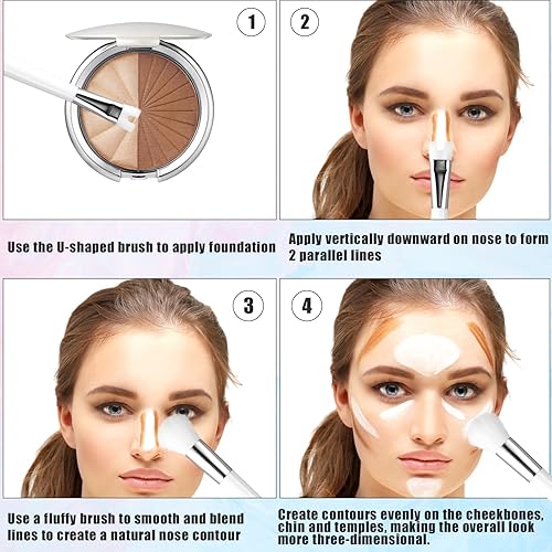 Miniatura 5 de Cepillo de contorno para nariz en forma de U, cepillo de maquillaje de doble extremo, práctico cepillo de precisión 2 en 1 para pulir huesos de