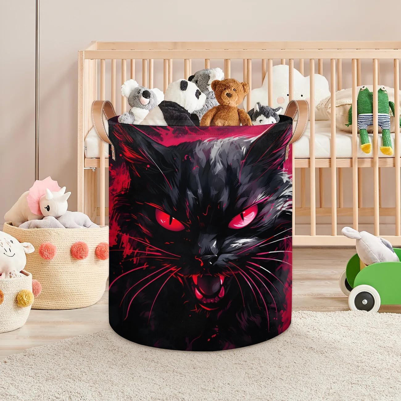Black Cat Red Laundry Basket Collapsible Dirty Clothes Laundry Hamper Canvas Waterproof Storage Baskets Baby Toys Organizer Bin Kids Nursery Hamper for Bathroom Bedroom