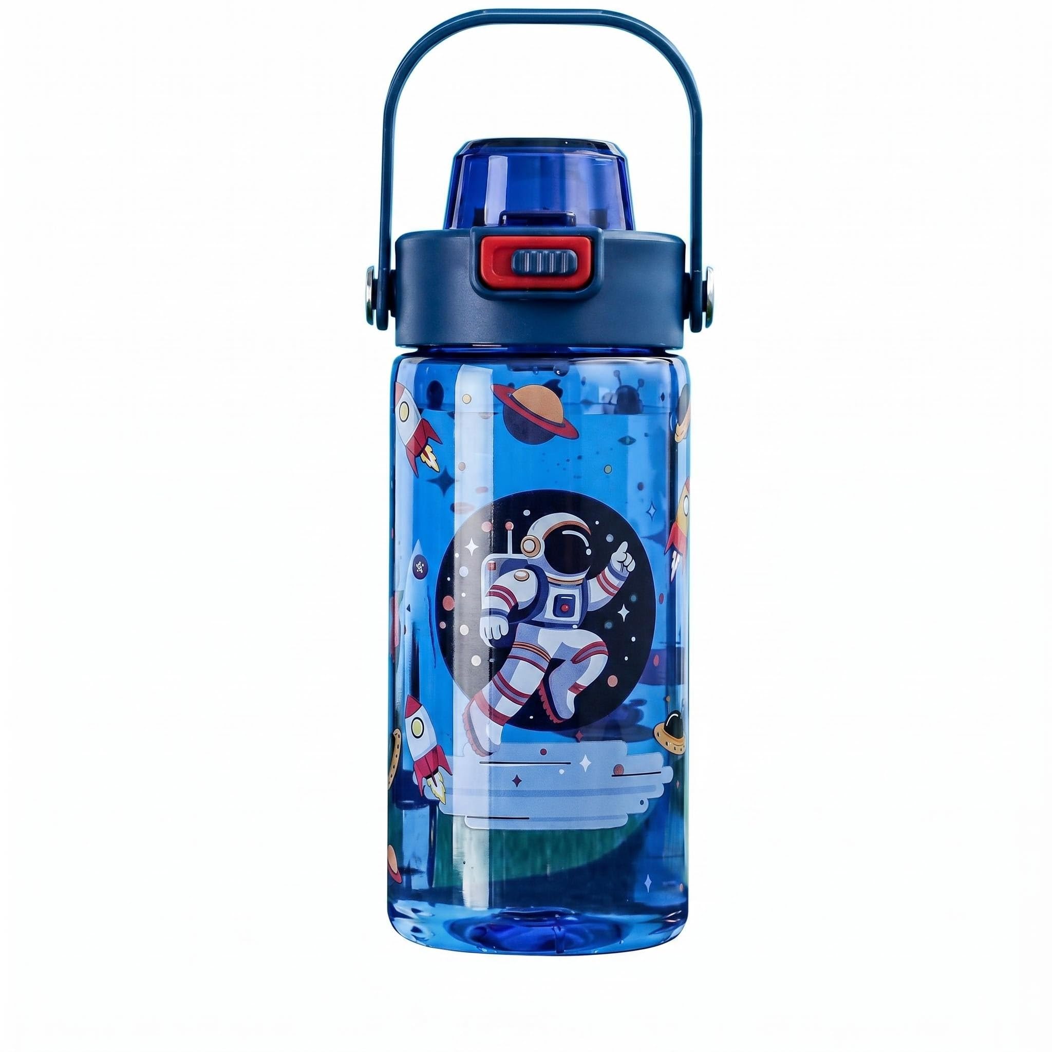 Comforso Water Bottle & Kids Water Bottles, Blue Cartoon Astronaut 600ml Water Bottle Kids with Straw and Handle, Leakproof & Easy Clean for School, Sports, Travel, Gift for Boys Girls