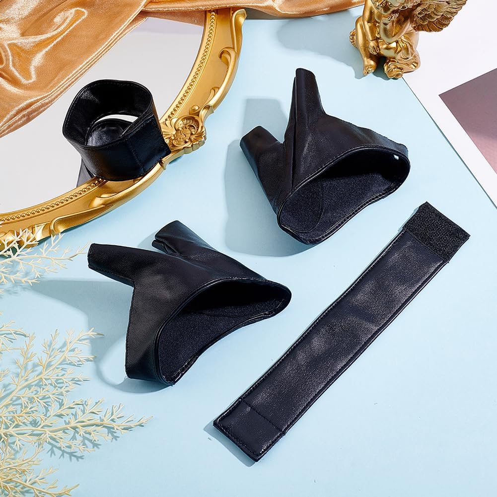 Black Women Extra Short PU Leather Half Palm Finger Gloves Kit Faux Leather Bracelet Wirstband image 4