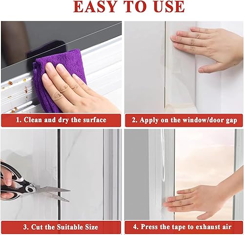 Miniatura 5 de Sello transparente para ventana, 2 pulgadas x 29.5 pies, kit de sellado de ventana de CA de invierno sin ensuciar, cinta aislante de CA para ventana