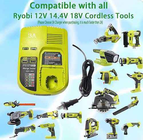 Miniatura 5 de Reemplaza el cargador de batería de 18 V ryobi P117 P118 P119 Química dual para cargar la batería Ryobi de iones de litio y Ni-cad Ni-Mh 12V 14.4V