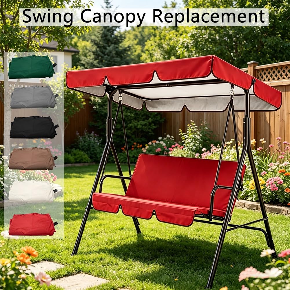 Toile de Rechange pour Balancelle, Toit de Balançoire 2 à 3 Places, pour Terrasse Jardin Extérieur Imperméable Anti-UV(Rouge,190x132x15cm)