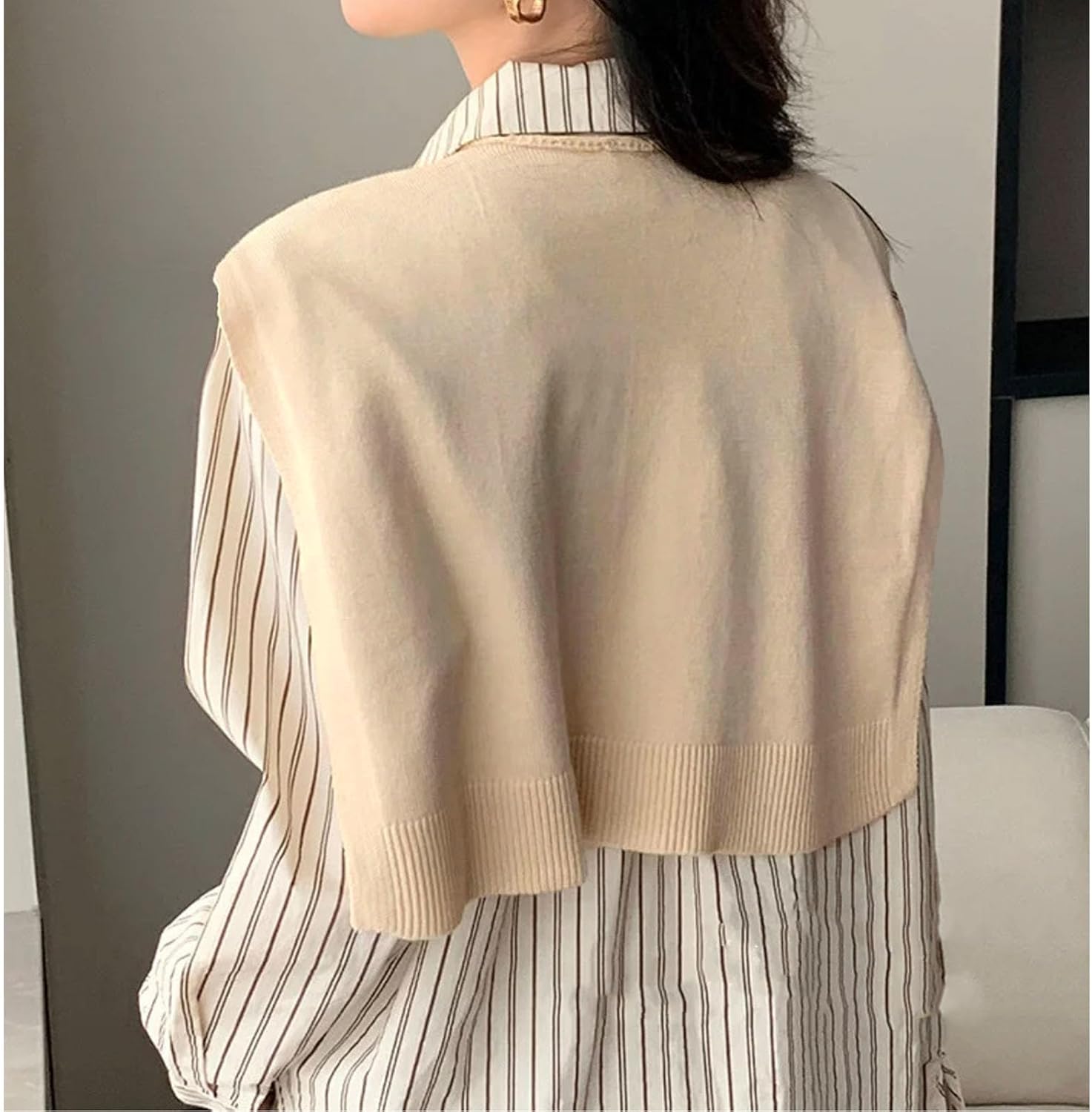 Women's Fashion Knitted Shawl - Khaki Sweater Shawl for Air-Conditioned Rooms - Image 9