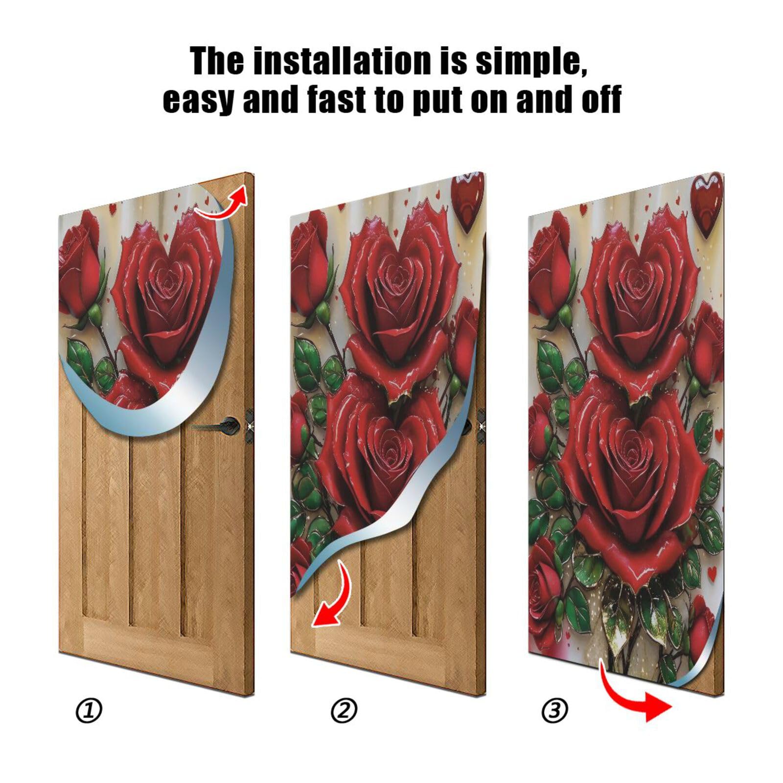 FLildon Red Roses Valentine's Day Door Cover Decoration, Party Accessory Porch Decor for Festive Ornament Room Door Covers 32 x 79 Inch